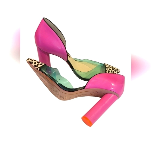 Sophia Webster Neon Multi Color Animal Print Leather Slip on Pump Heels - Picture 4 of 15